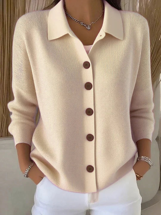 Josefina collared button-up cardigan in apricot, front view