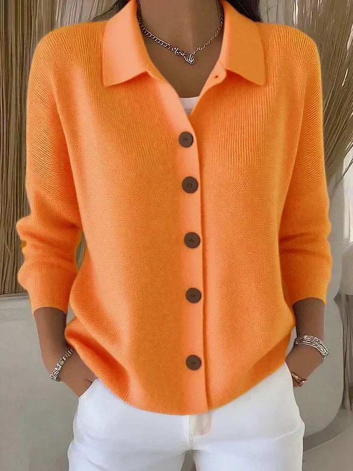 Josefina collared button-up cardigan in orange, front view