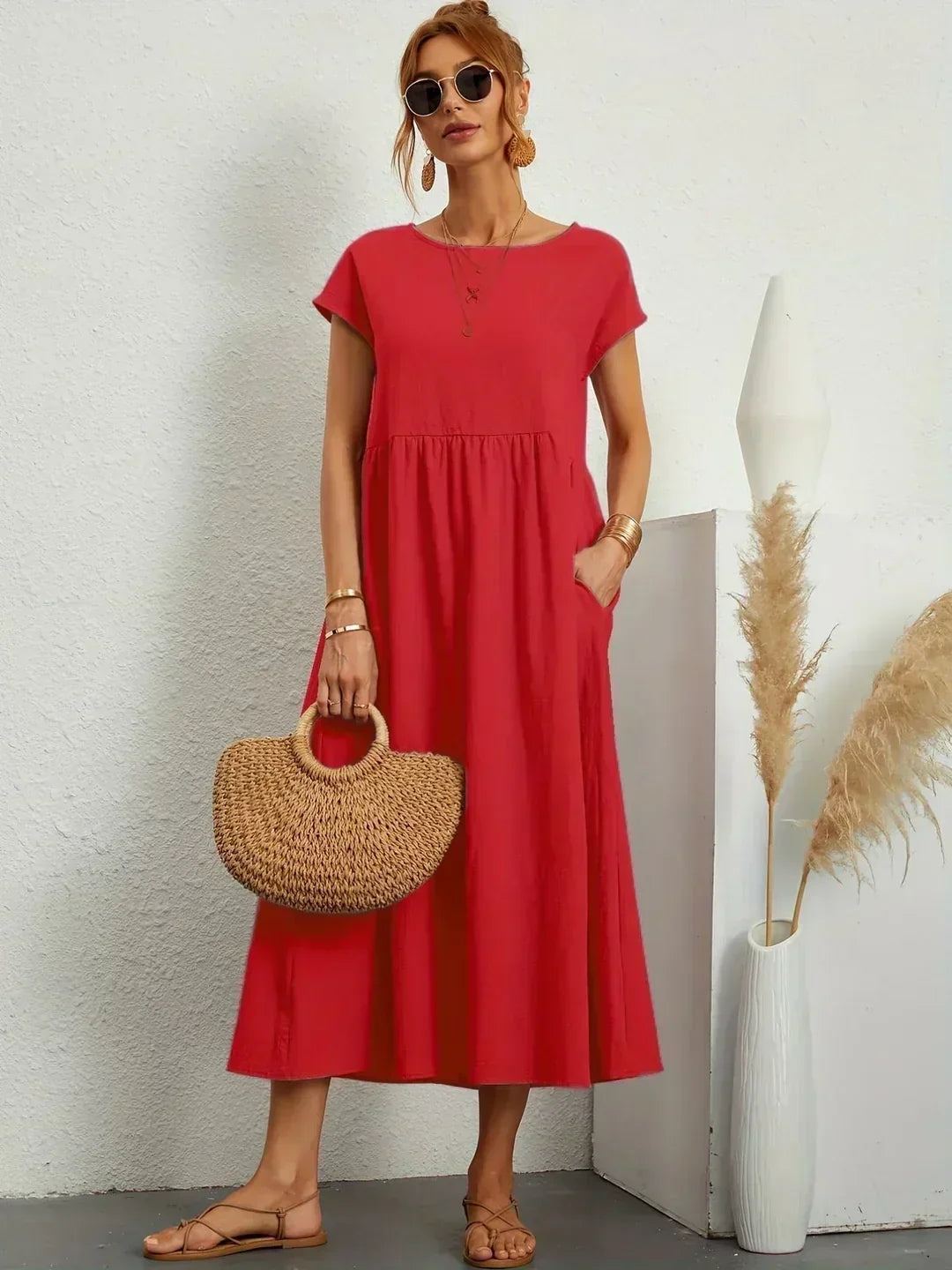 LIORA™ | Breathable White Midi Dress