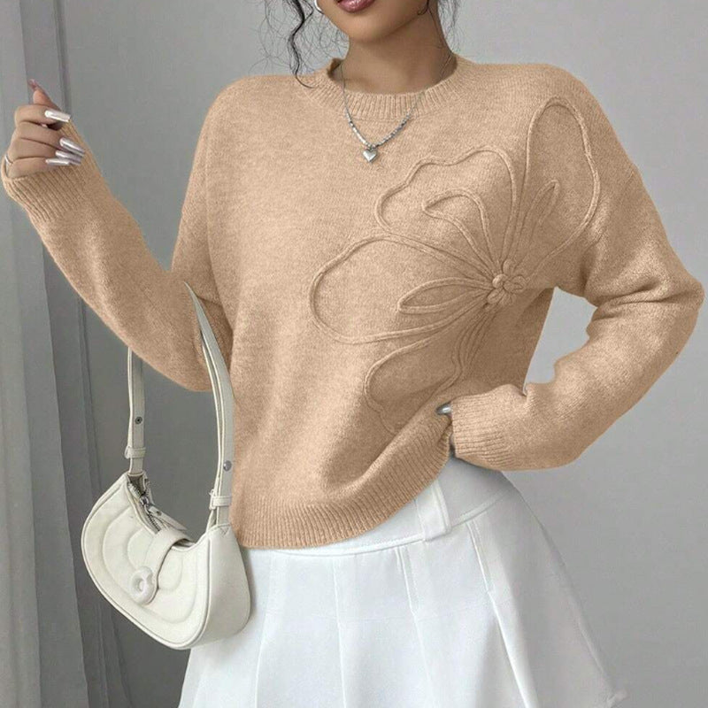 Sylvenna comfortable sweater in light beige, front view with white skirt