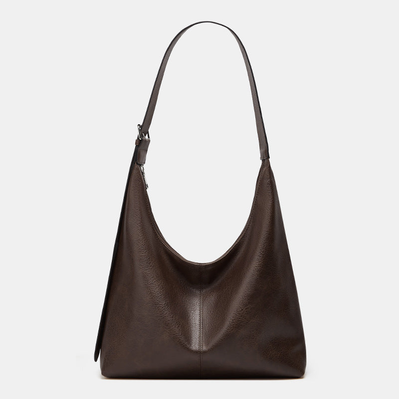 Victoria large capacity shoulder bag in coffee, front view
