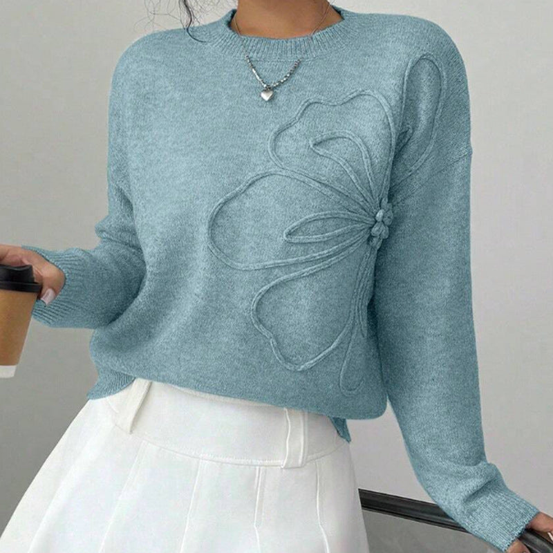 Sylvenna comfortable sweater in light blue, front view