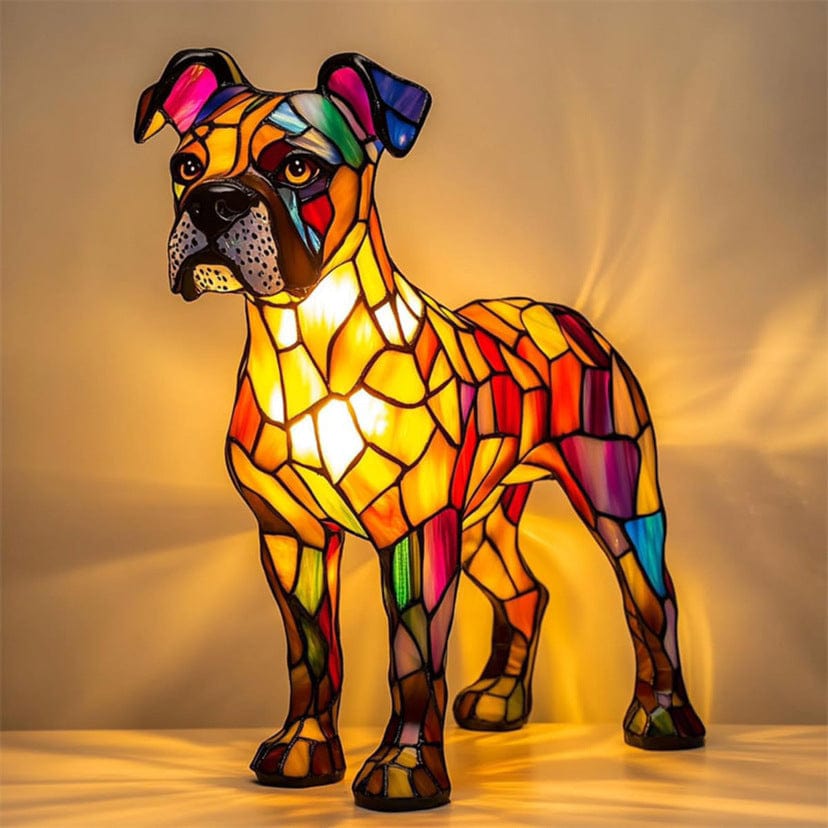 Tyson boxer glow lamp in multicoloured stained-glass style, lit side view