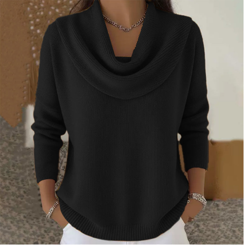 Julia draped-neck jumper in black, front view