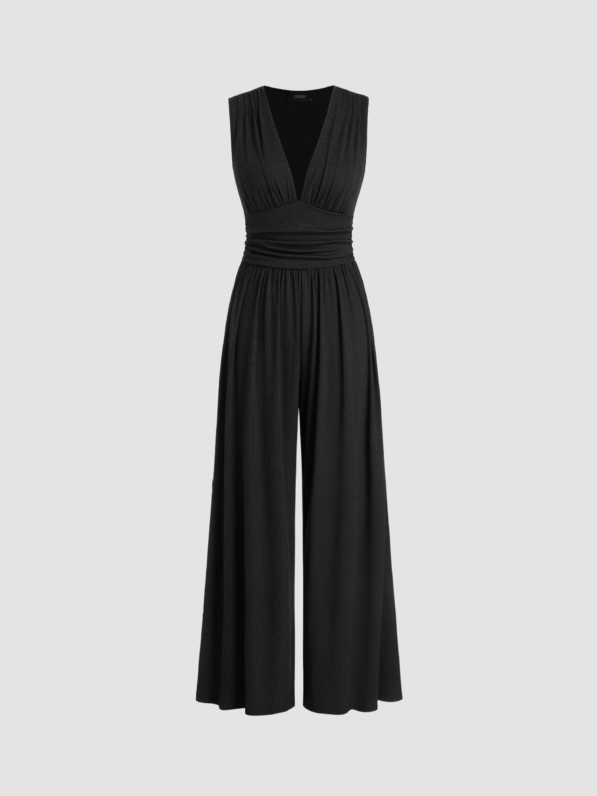 Charity sleeveless wide-leg jumpsuit in black, full-length front view