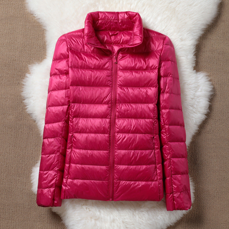 Ulla transitional jacket in pink, flat front view with zip closed