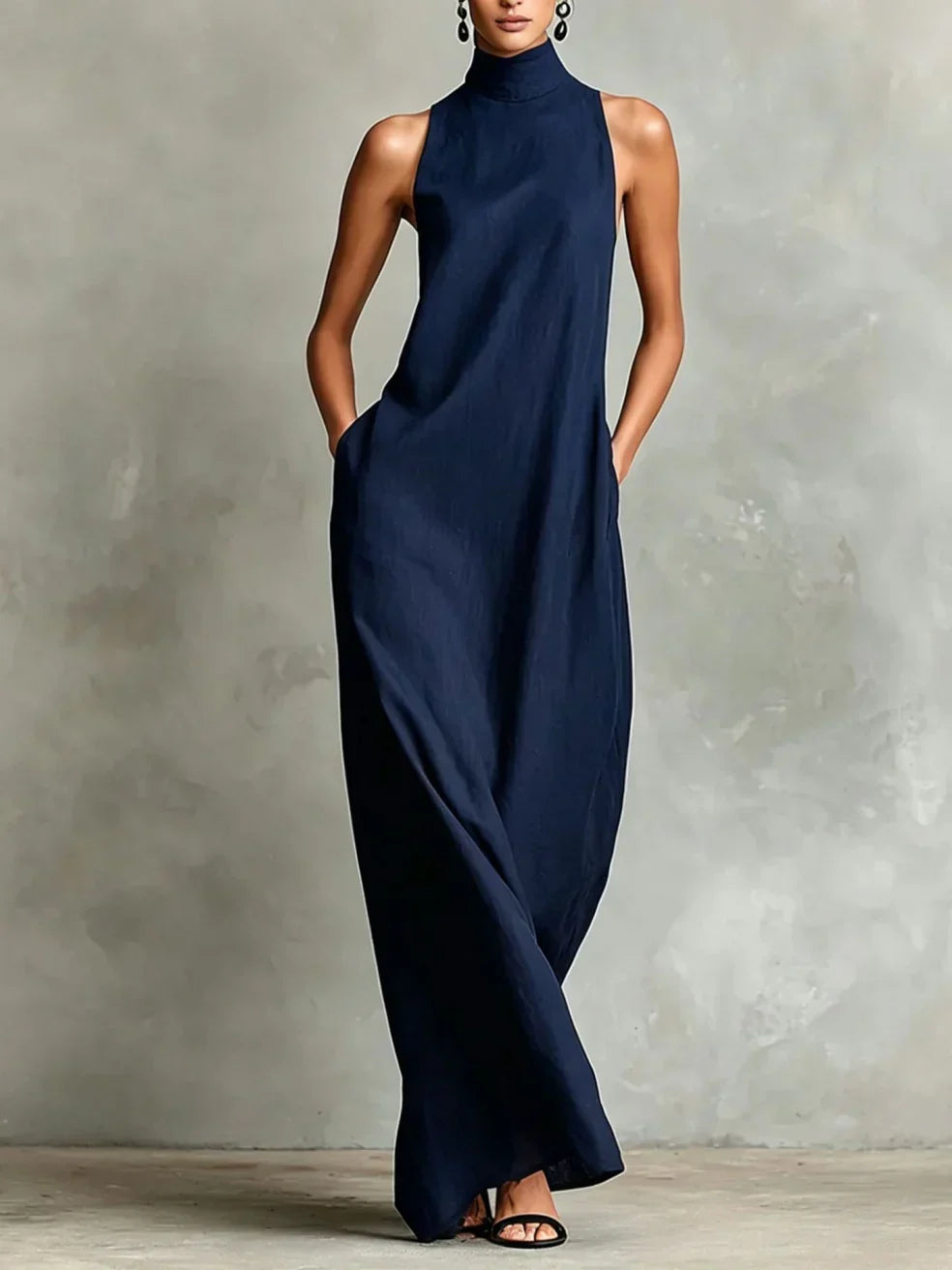 Chrissy sleeveless maxi dress in navy blue, front view