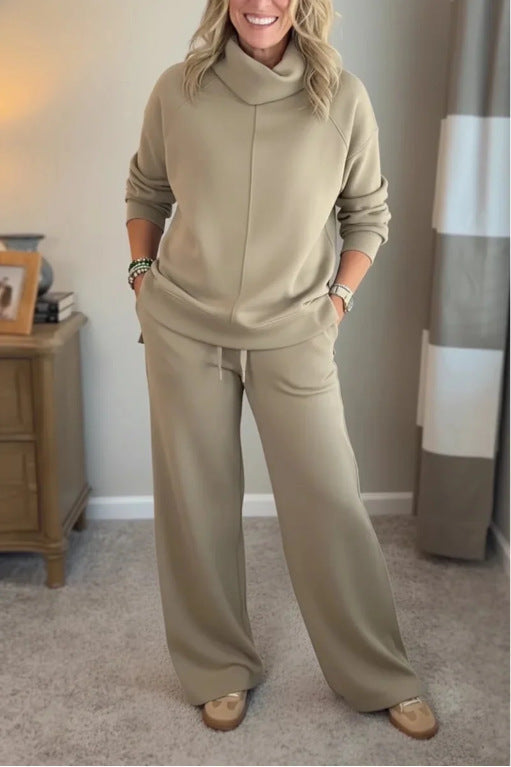 Corinne two-piece set in khaki, full-length front view