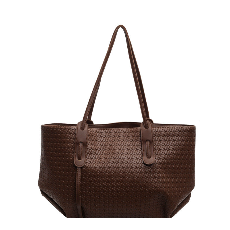 Arden woven tote bag in brown, straight-on product view
