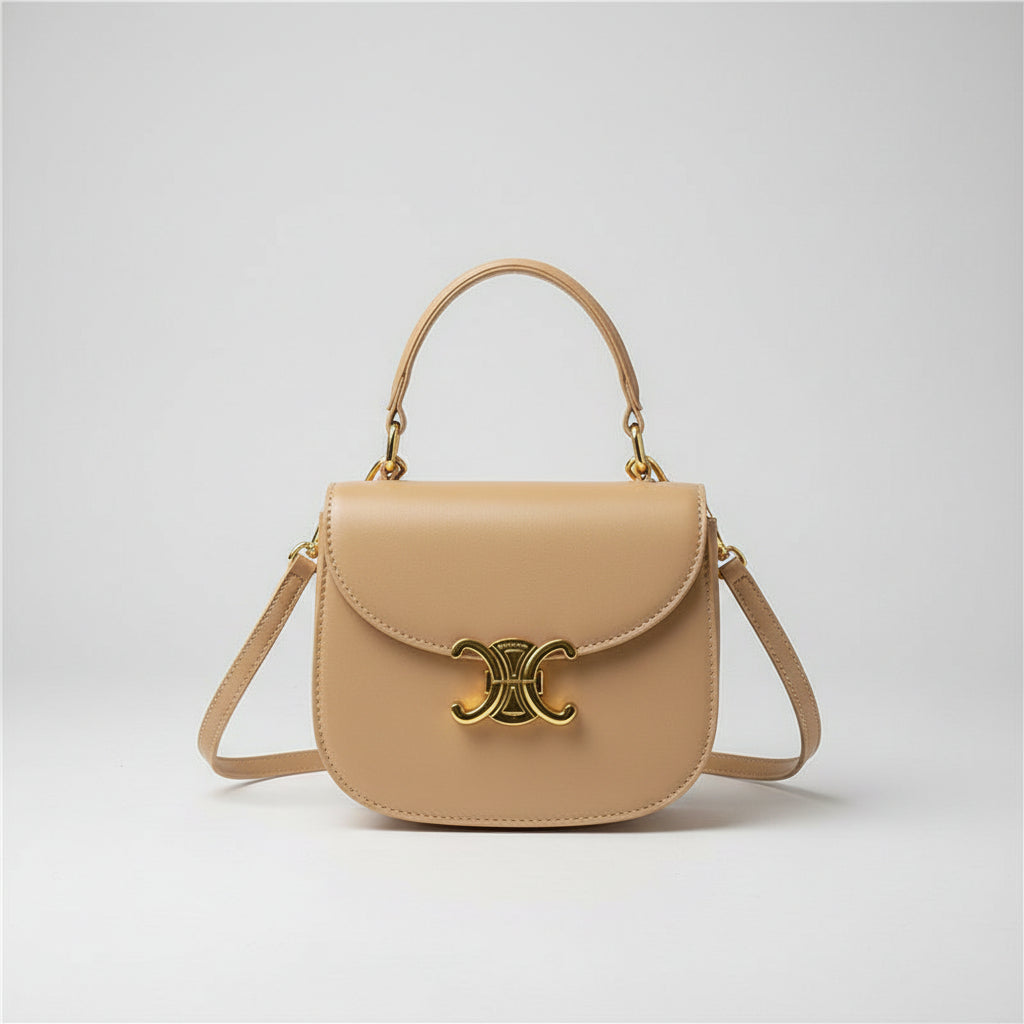 Mini crossbody bag in khaki with gold-tone clasp, front view