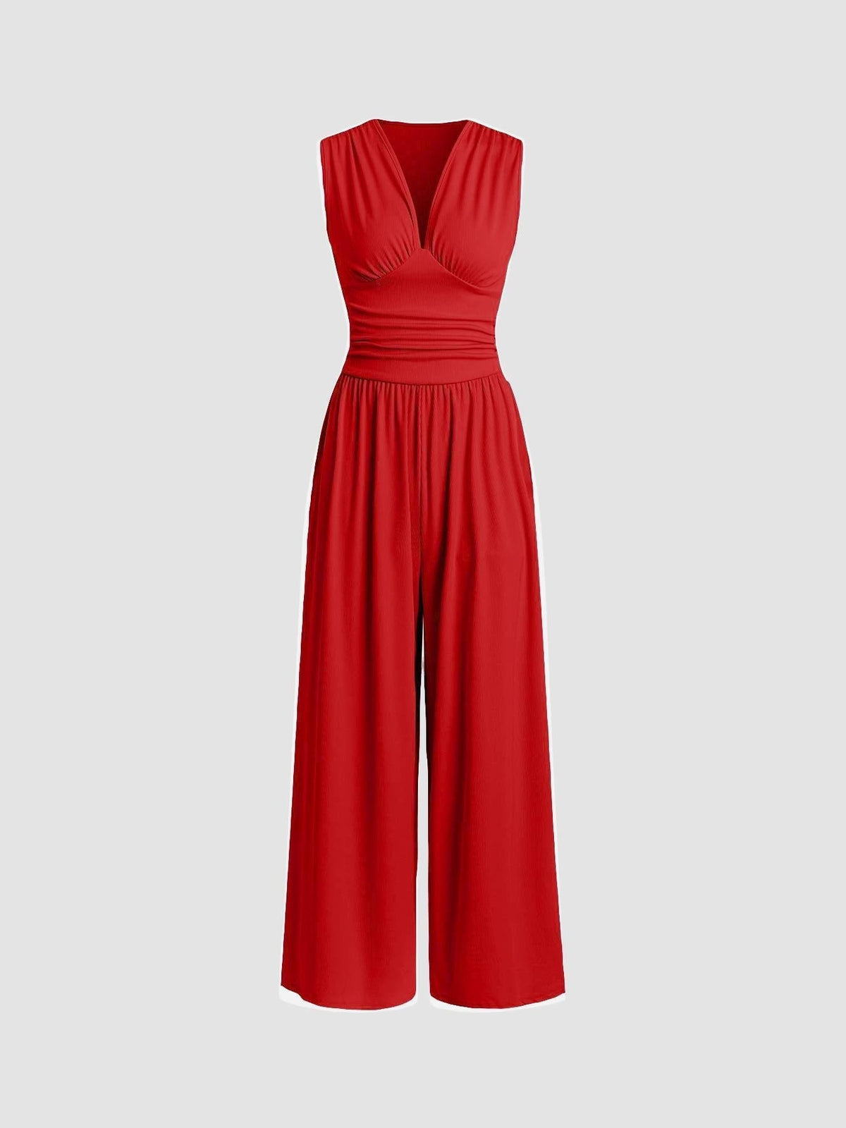 Charity sleeveless wide-leg jumpsuit in red, full-length front view
