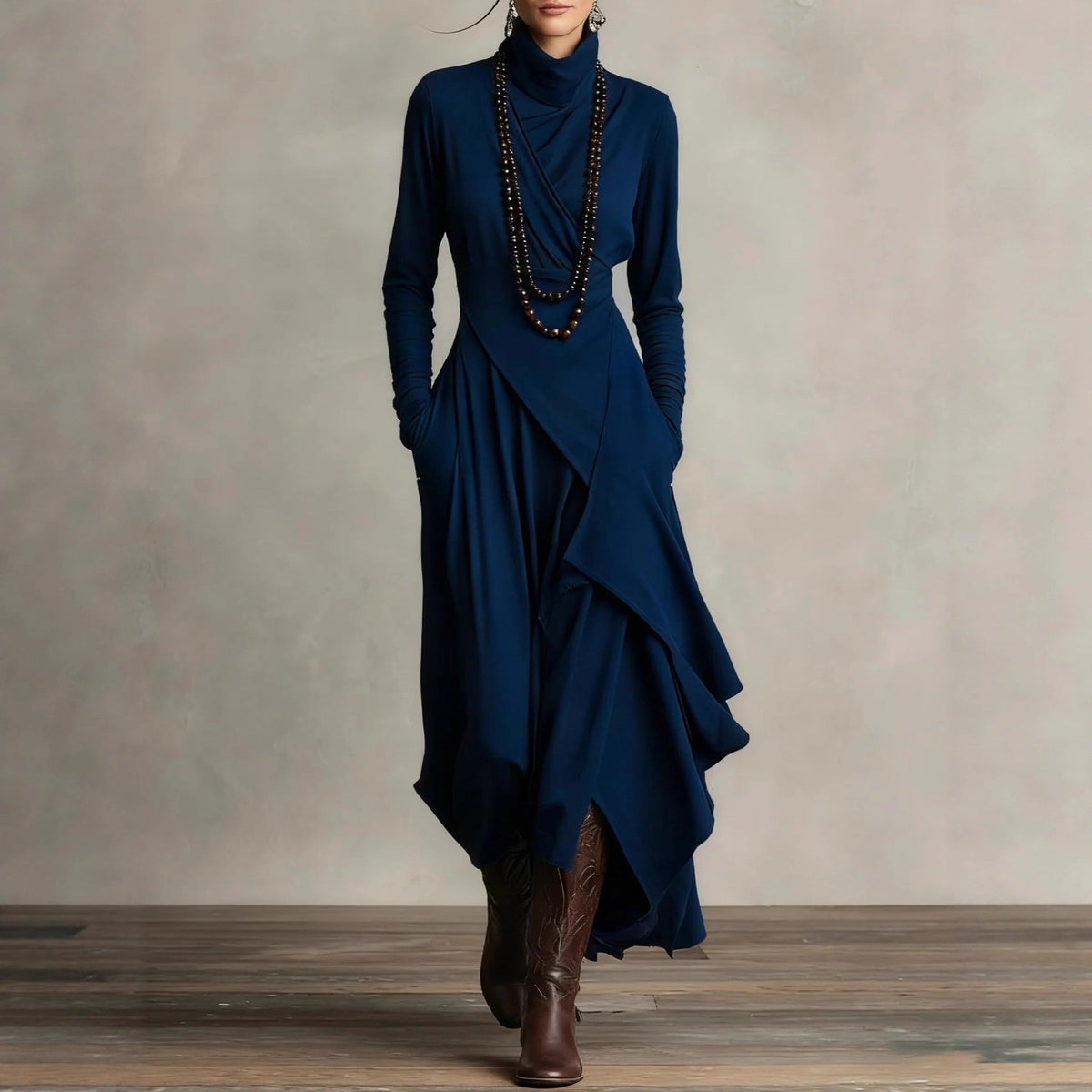Natalia knit maxi dress in navy blue, full-length front view