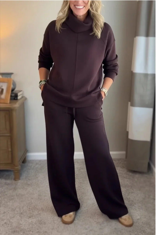 Corinne two-piece set in bordeaux, full-length front view