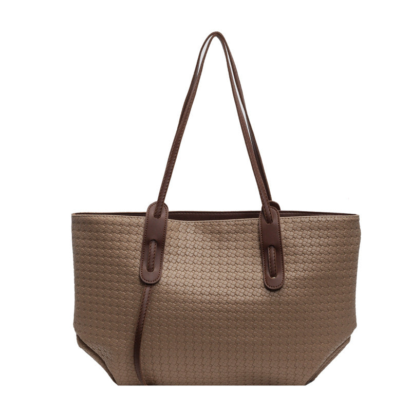 Arden woven tote bag in khaki, straight-on product view