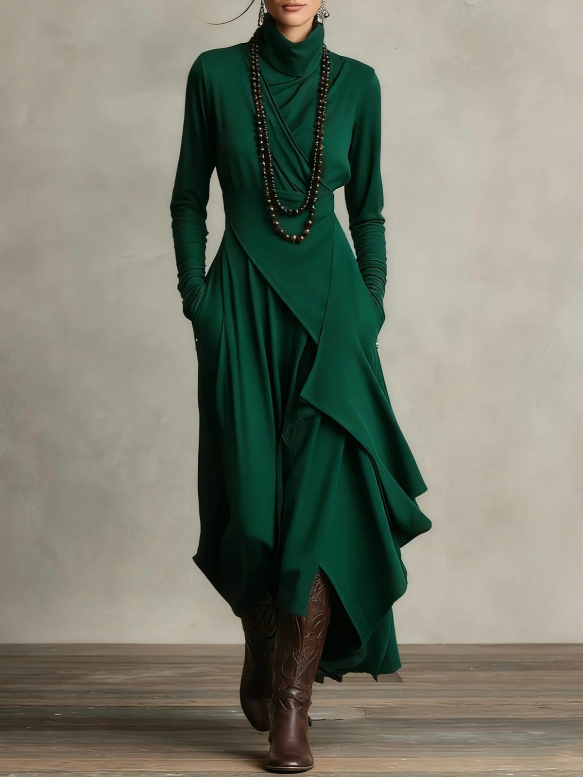 Natalia knit maxi dress in green, full-length front view