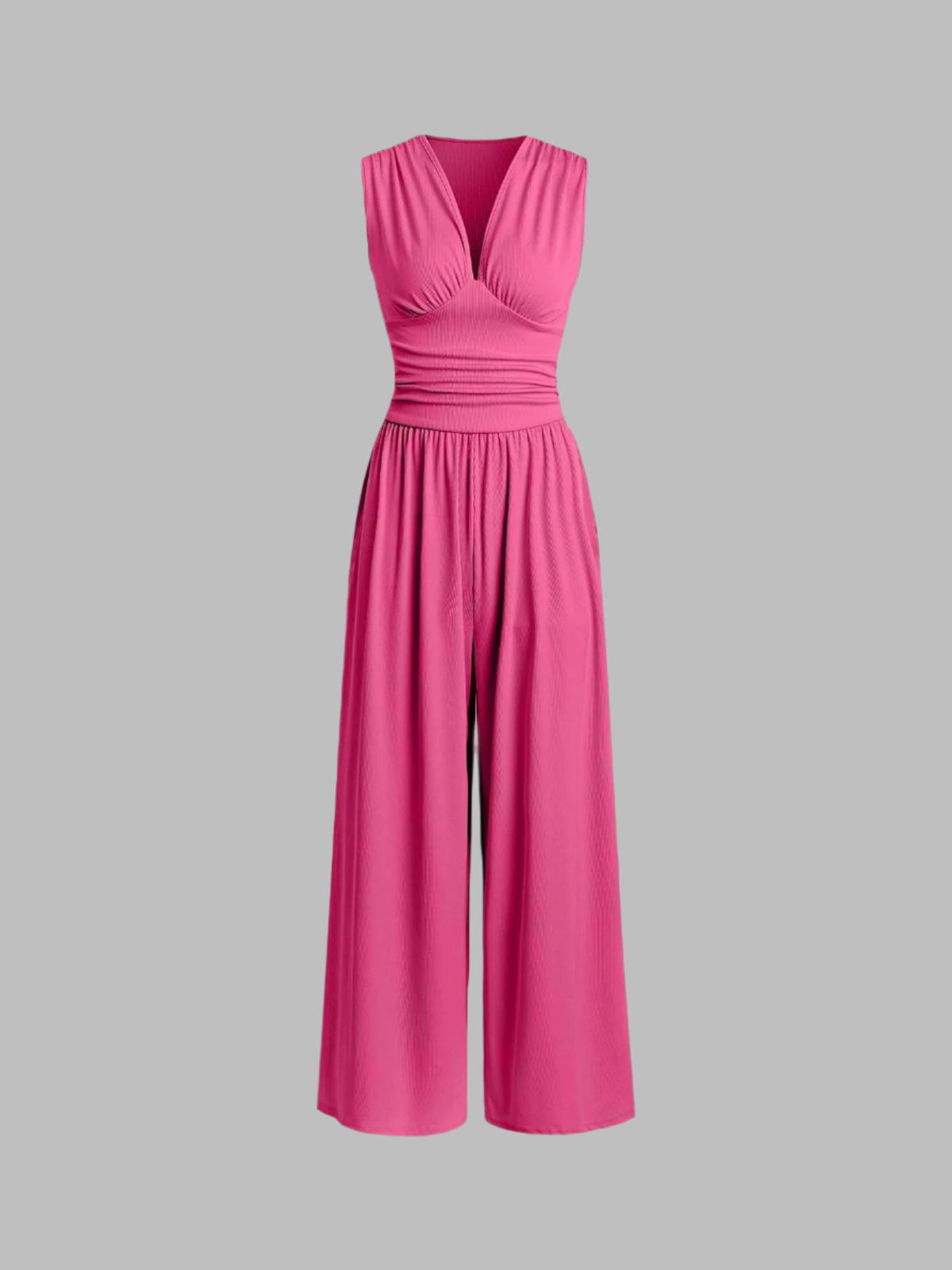Charity sleeveless wide-leg jumpsuit in rose red, full-length front view