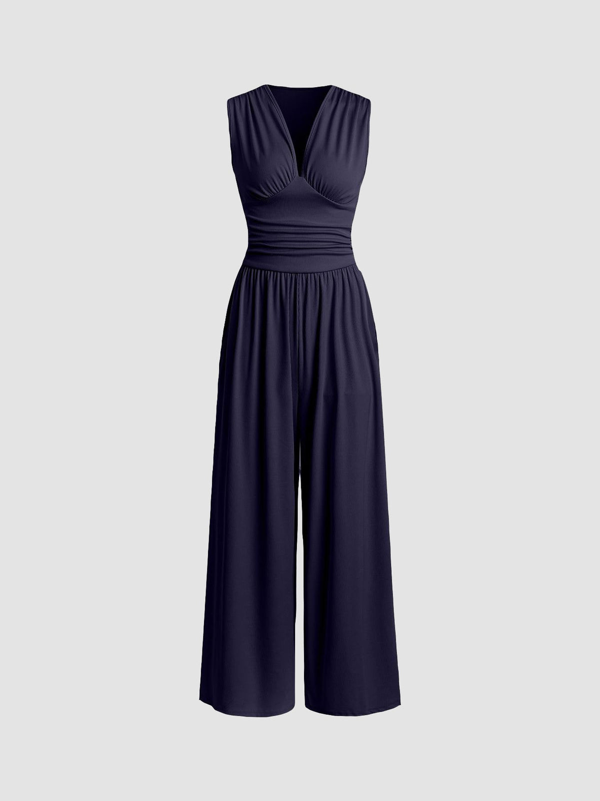 Charity sleeveless wide-leg jumpsuit in navy, full-length front view