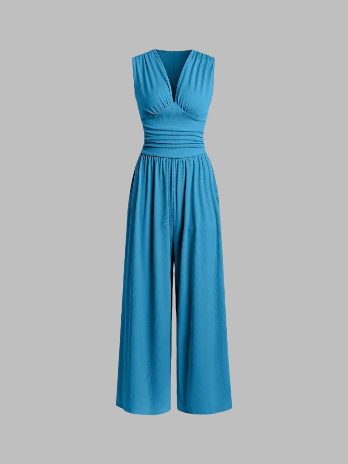 Charity sleeveless wide-leg jumpsuit in blue, full-length front view