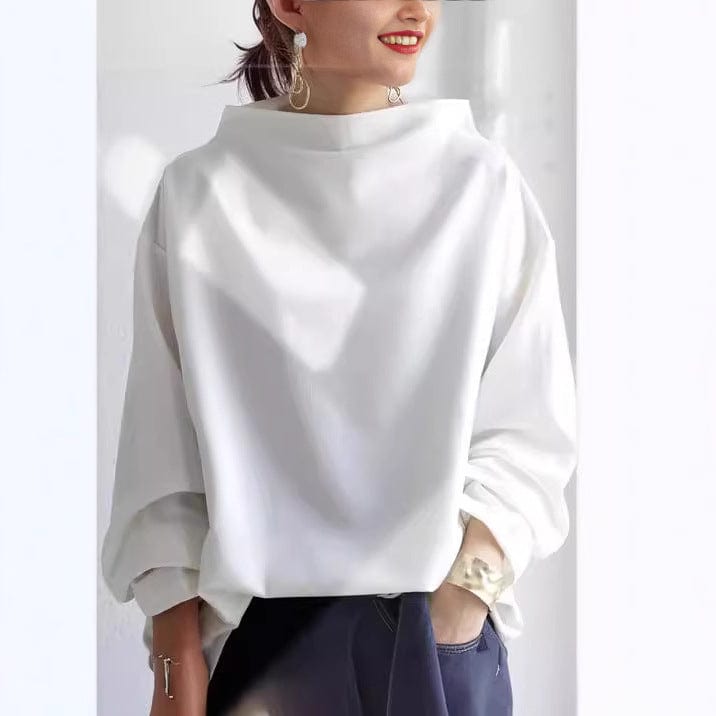 Elspeth high-neck casual top in white, front view