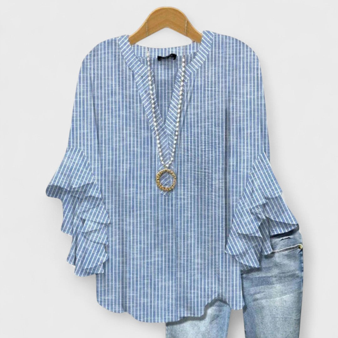 Seliore blouse in blue and white stripe, front view