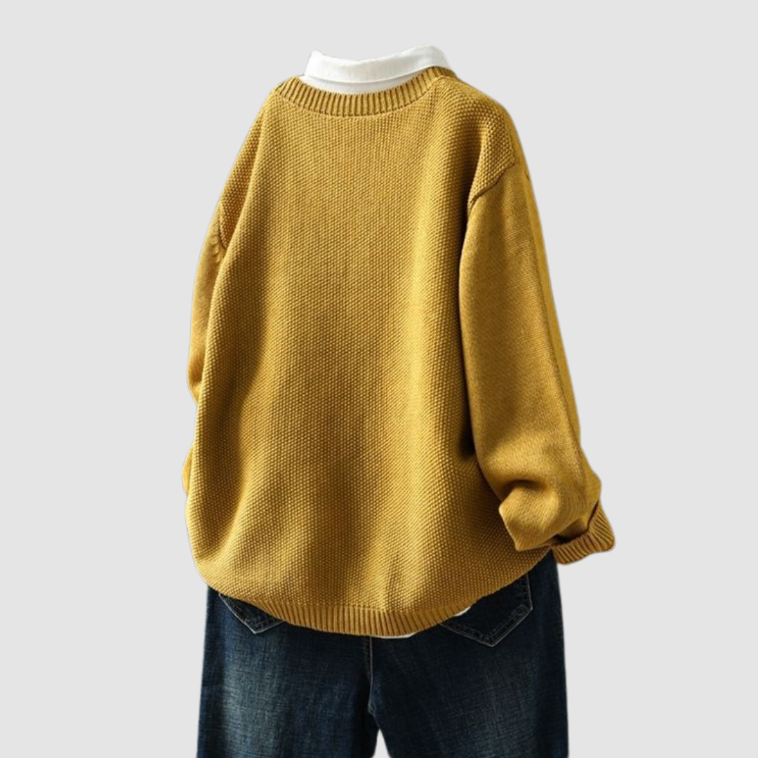 Elowira cosy knit cardigan in yellow, back view