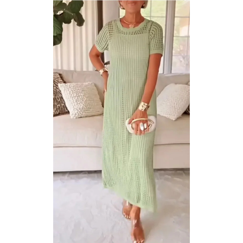 Bethany cut-out long maxi dress in light green, full-length front view