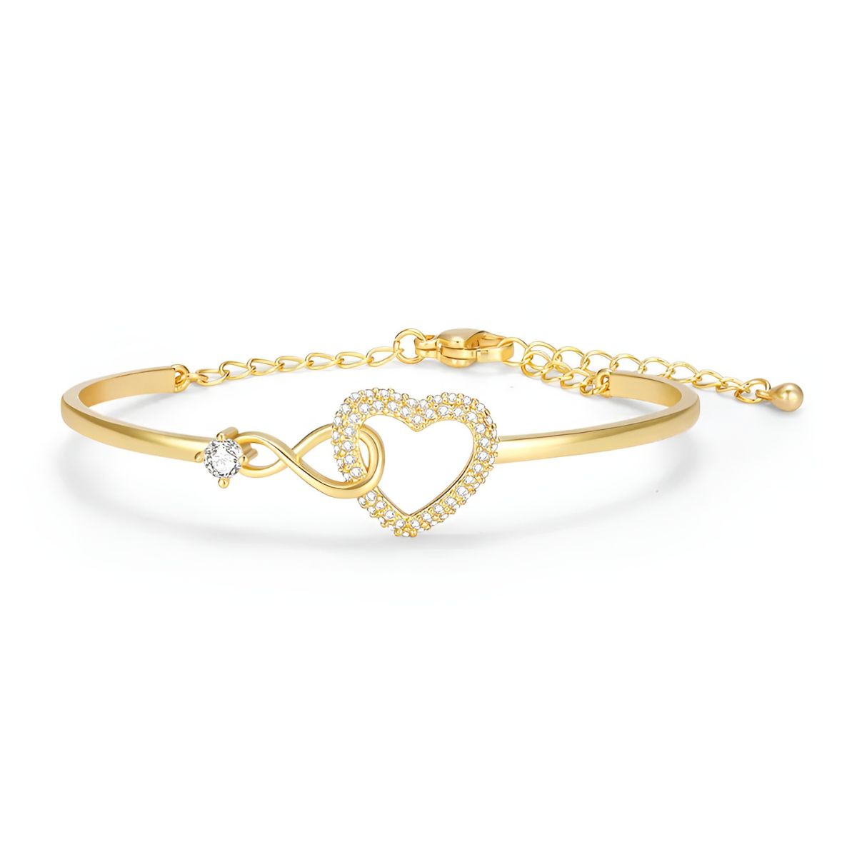 Endless Love heart and infinity bracelet in gold, side view