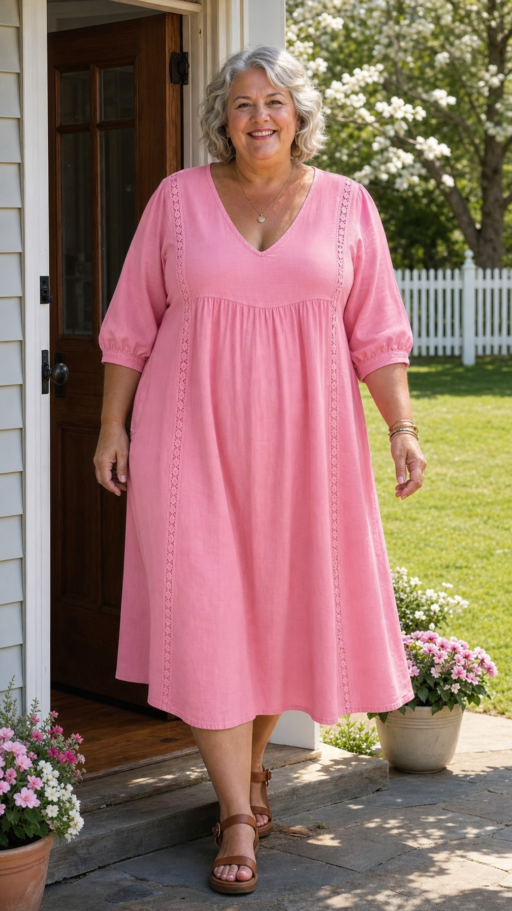 Juliette | Lace-Trim A-Line Midi Dress