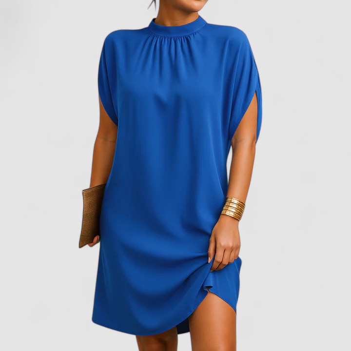 Larissa elegant dress in blue, full front view