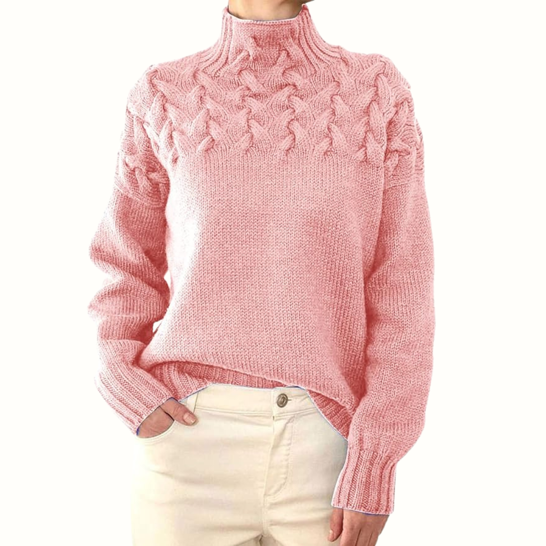 Vaely sophisticated sweater in light pink, front view on model