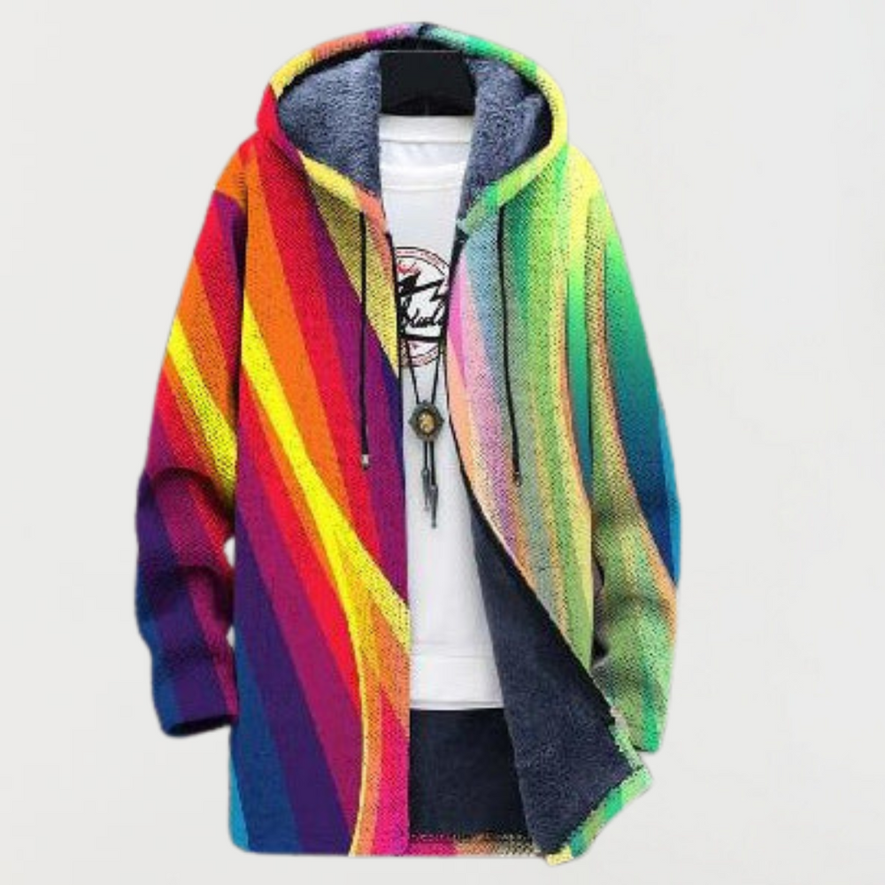 Cameron rainbow striped hooded sweatshirt in multicolour, front view