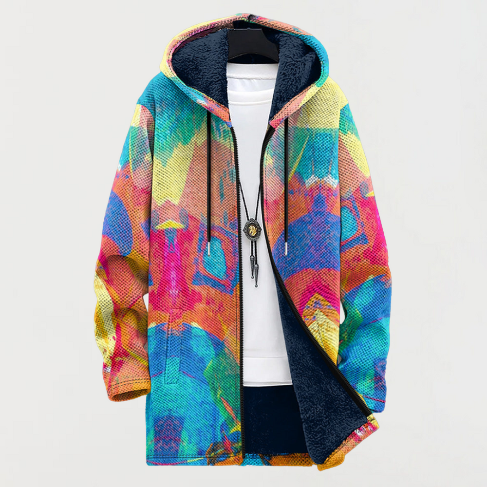 Emery colourful artistic print hoodie in multicolour, front view