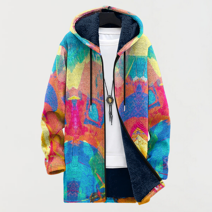 Emery colourful artistic print hoodie in multicolour, front view