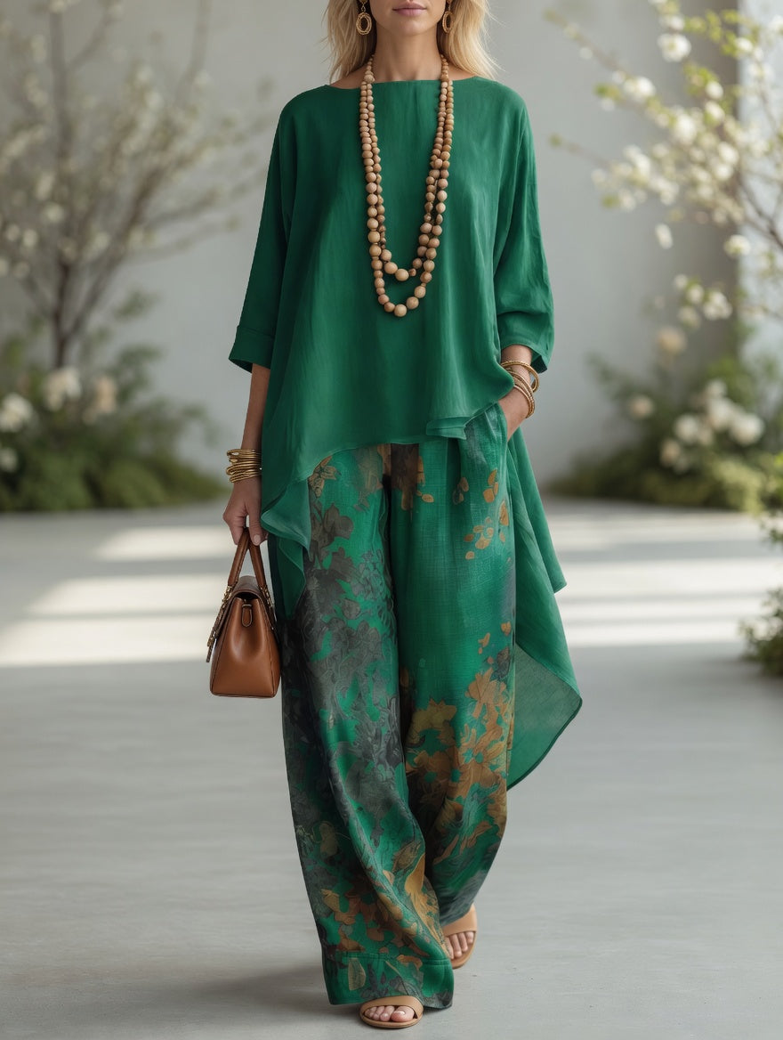 Ema vintage two-piece set in green, full-length front view