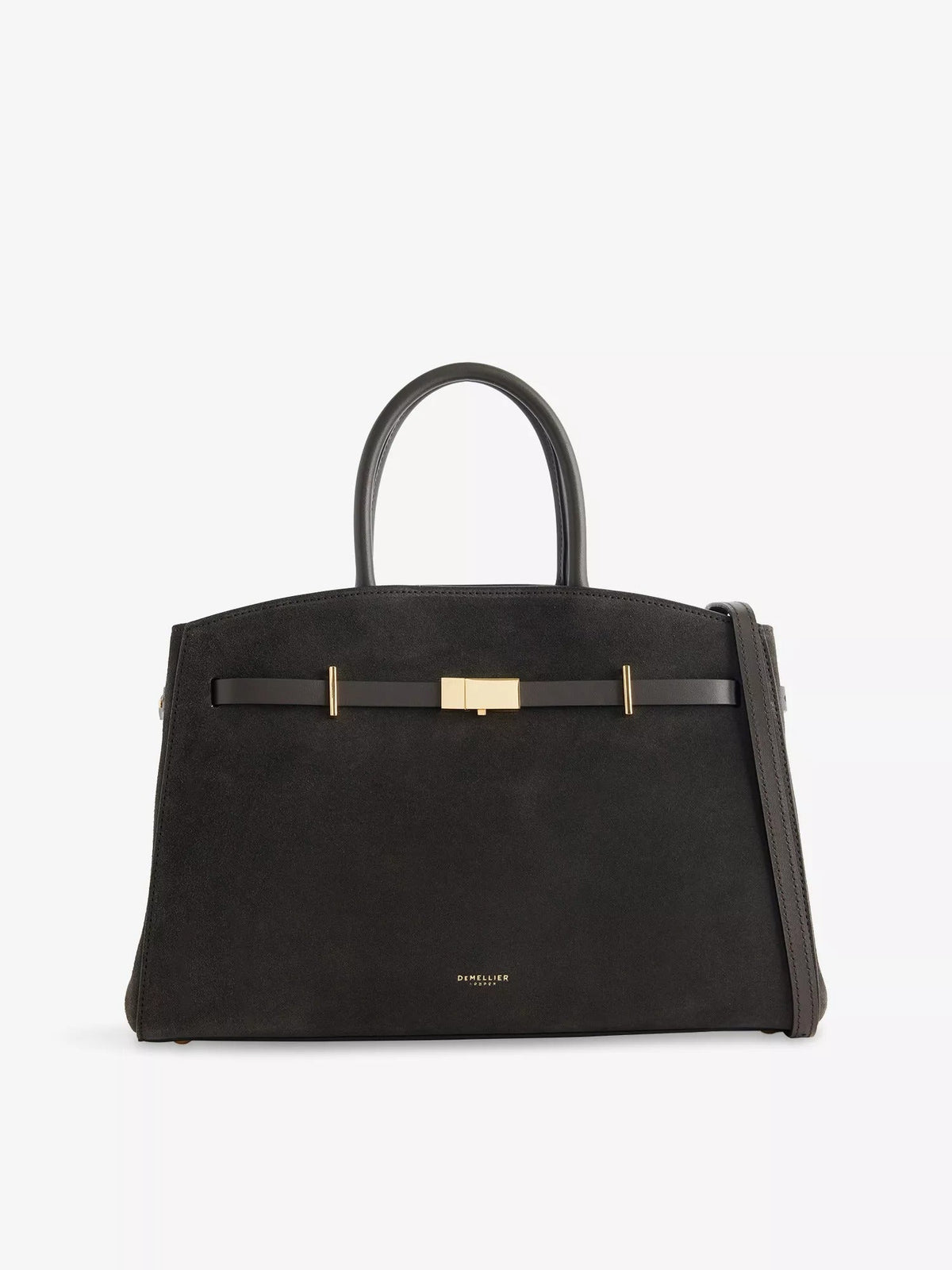Amélisse midi handbag in dark grey suede, front view