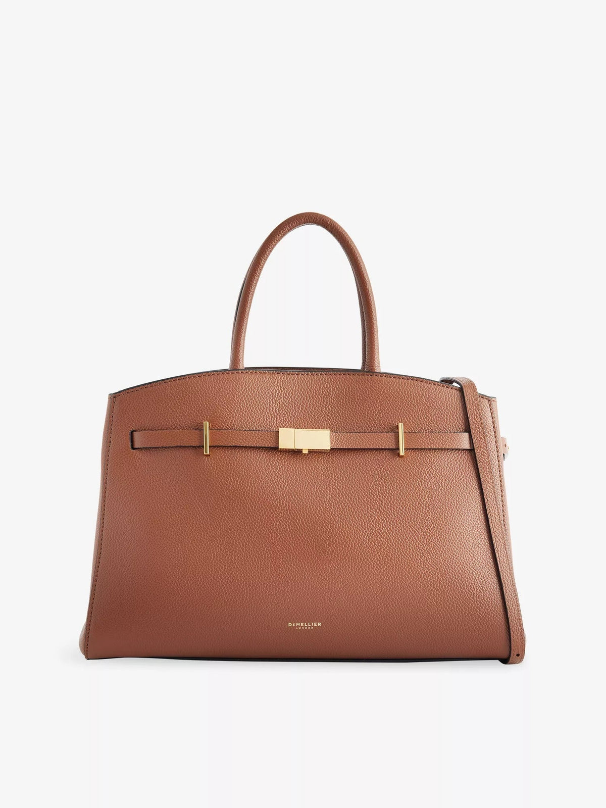 Amélisse structured midi handbag in brown, front view