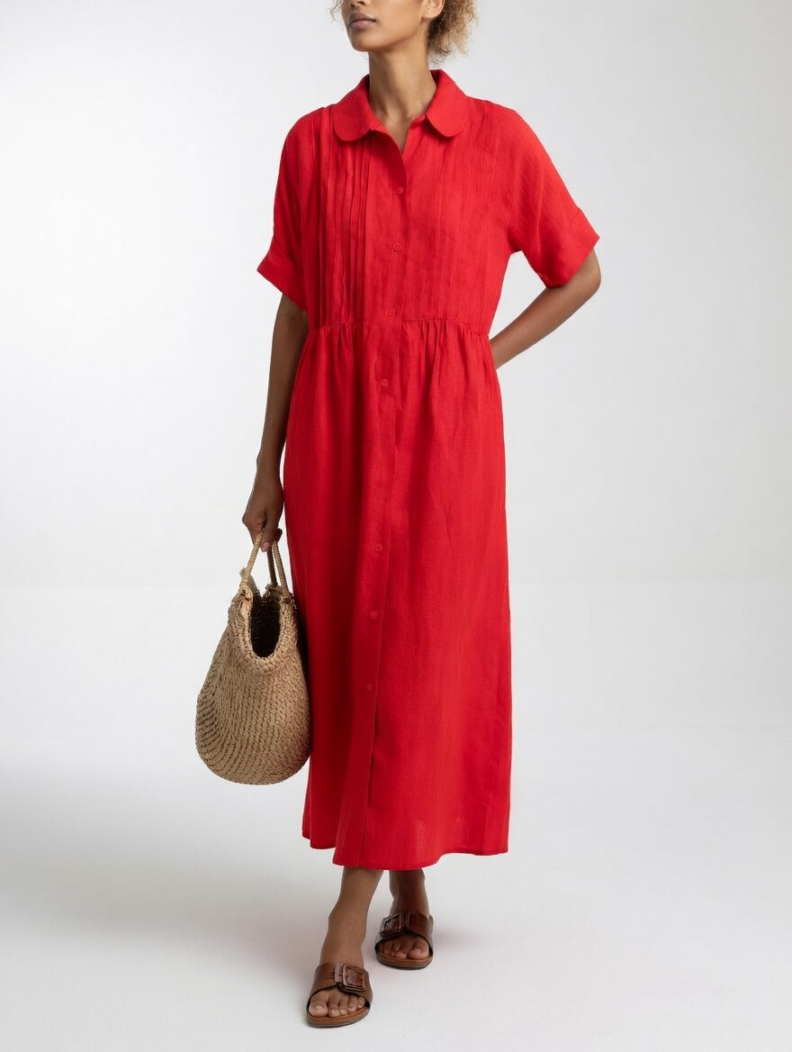 Lysandra long shirt dress in red, full-length front view