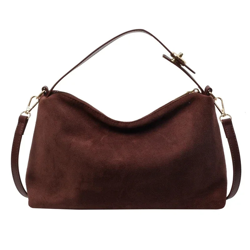 Marielle shoulder bag in coffee, front view with gold-tone clips