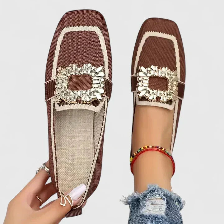 Grace loafers in brown with beige trim, top view