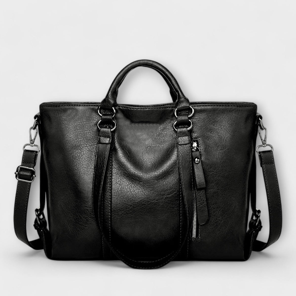 Olívia large tote bag in black, front view