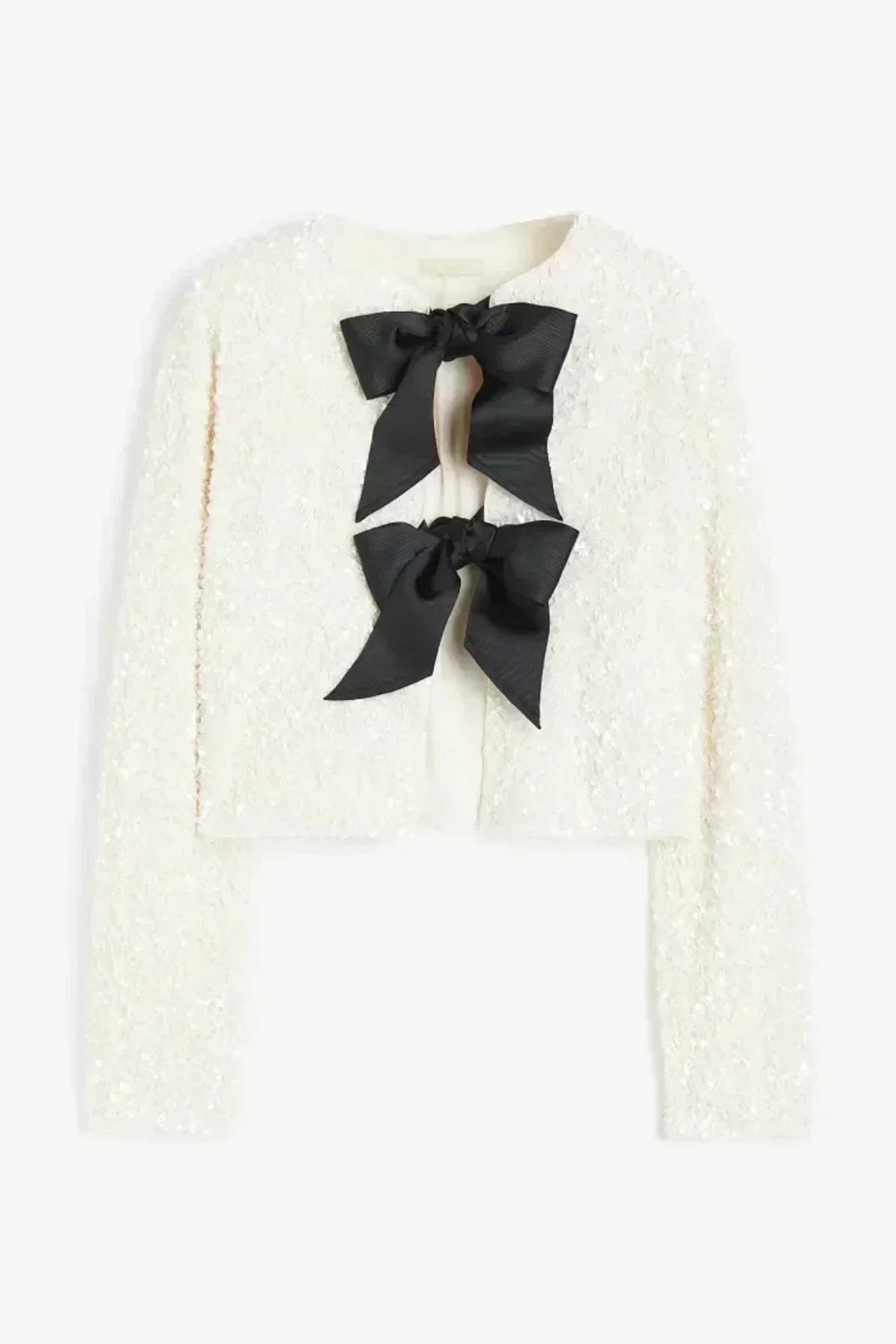 Anwen bow-detail sequin blouse in cream, product front view