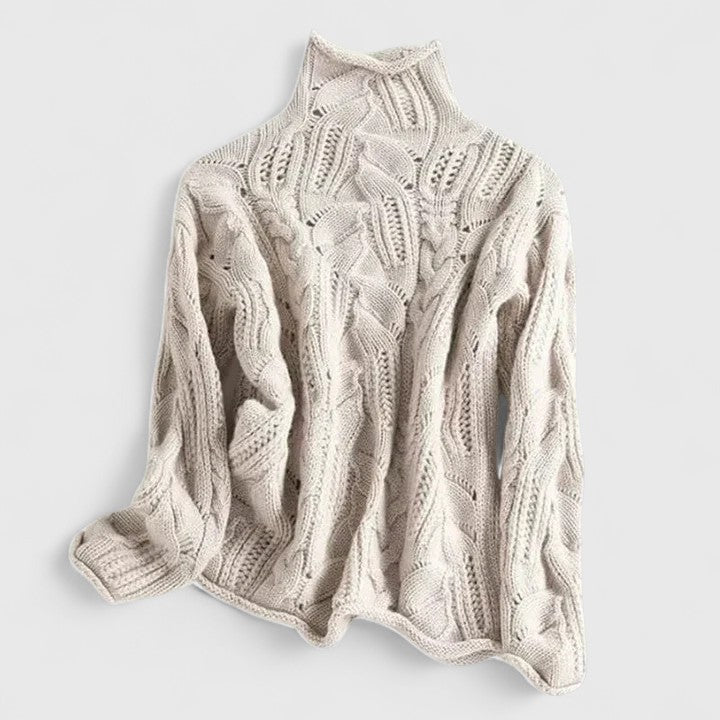 Zendrielle cable knit sweater in beige, front view