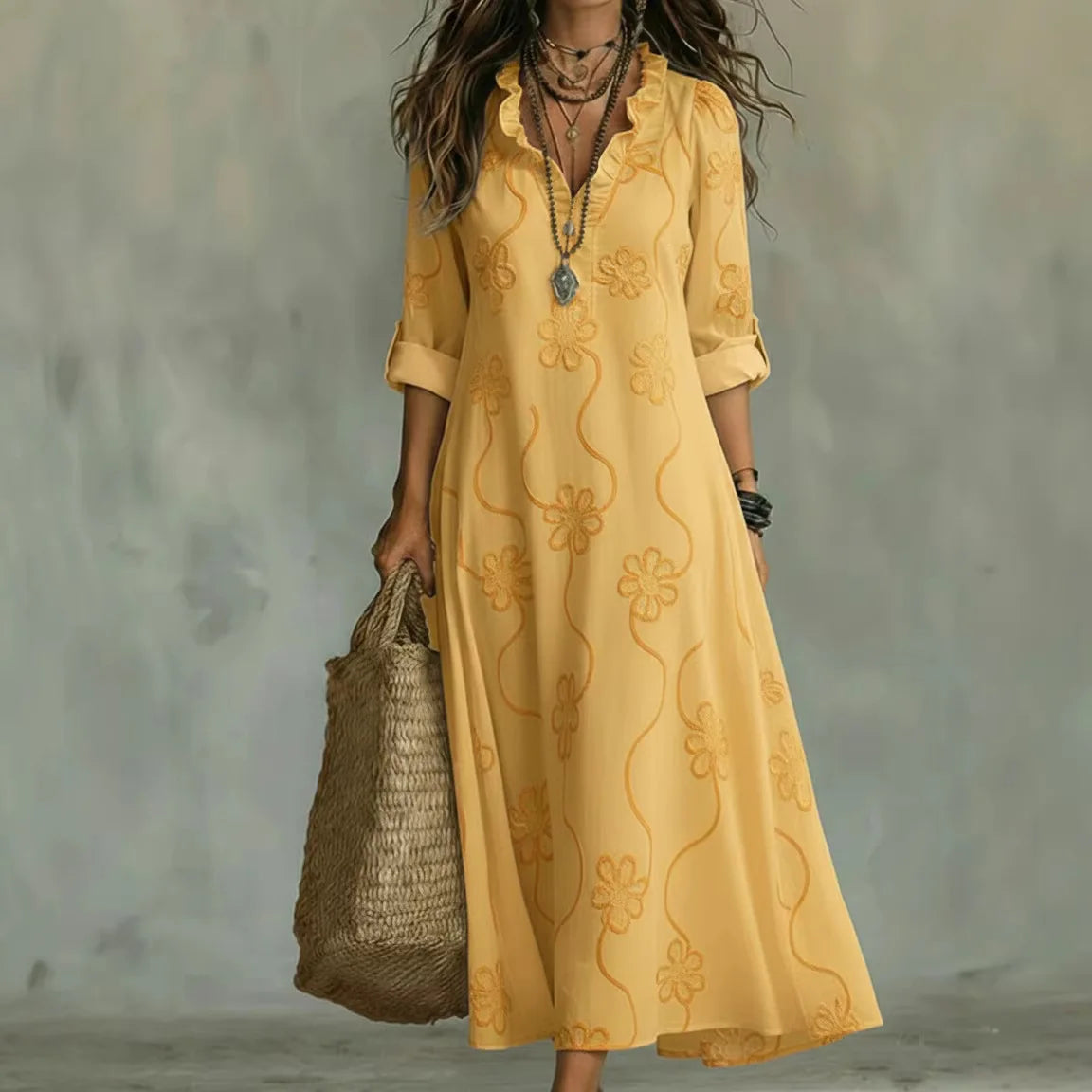 Ardyne embroidered maxi dress in yellow, full-length front view