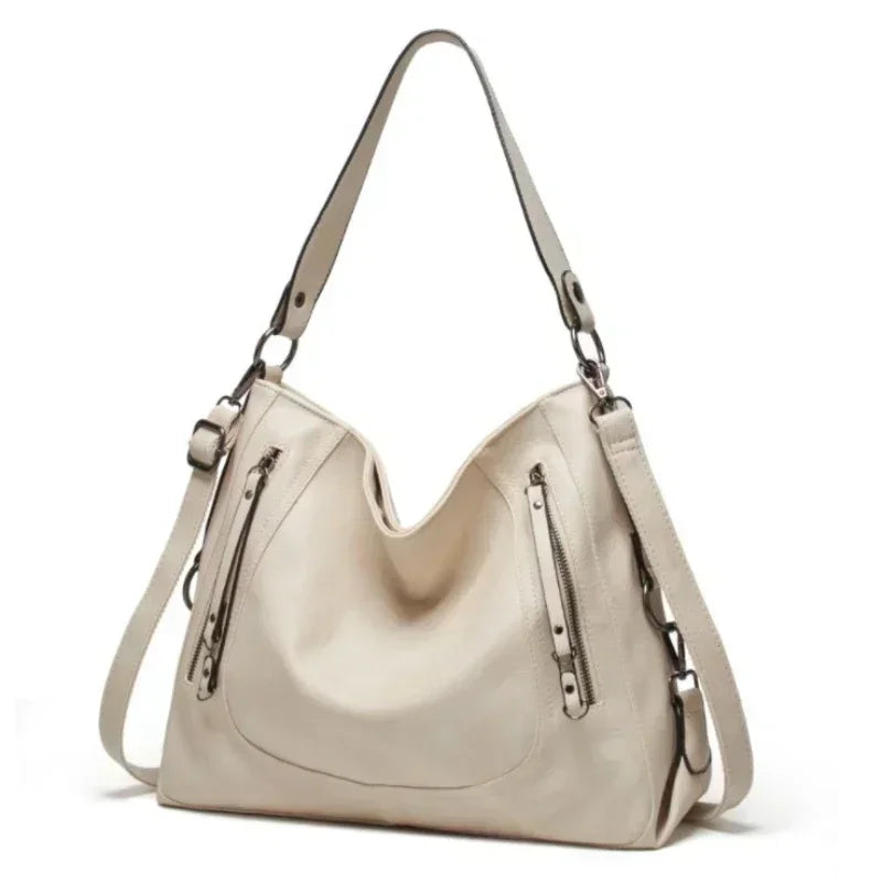Junia everyday leather bag in white, three-quarter view