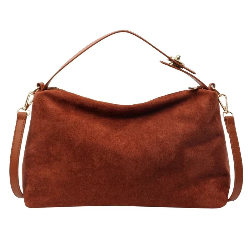 Marielle shoulder bag in brown, front view with long shoulder strap