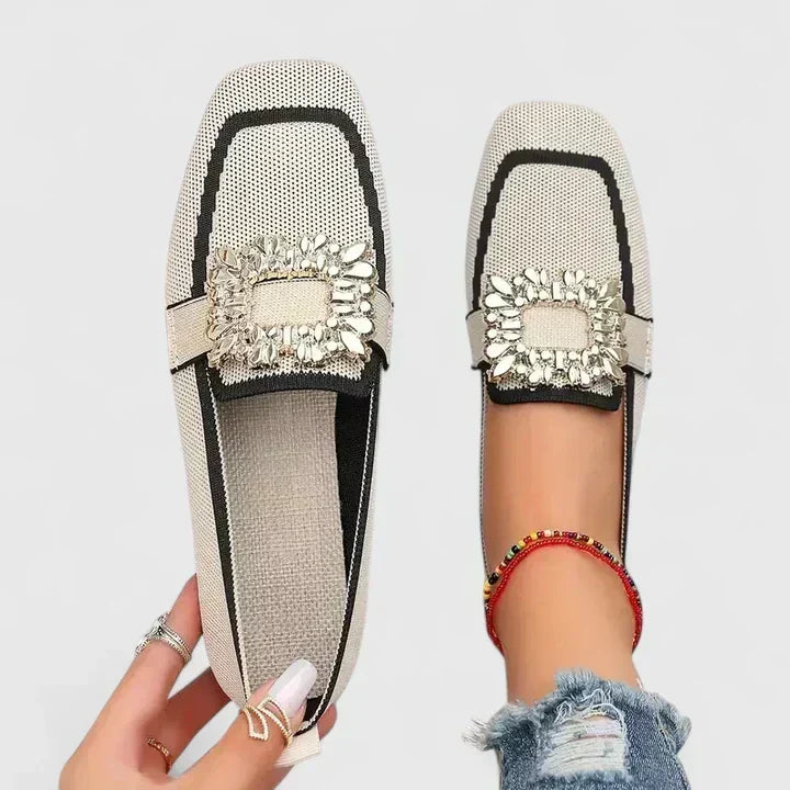 Grace loafers in beige with black trim, top view