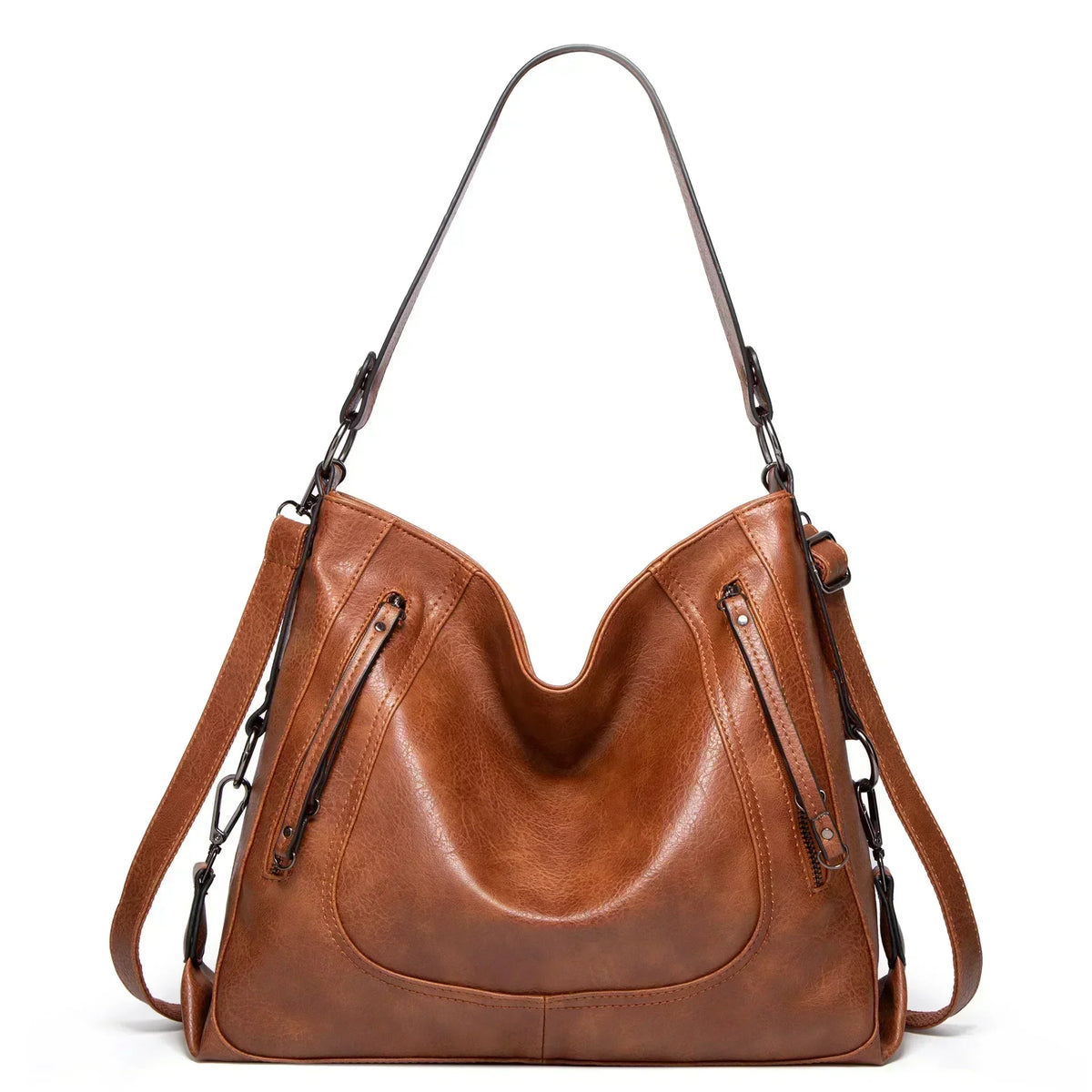 Junia everyday leather bag in brown, front view