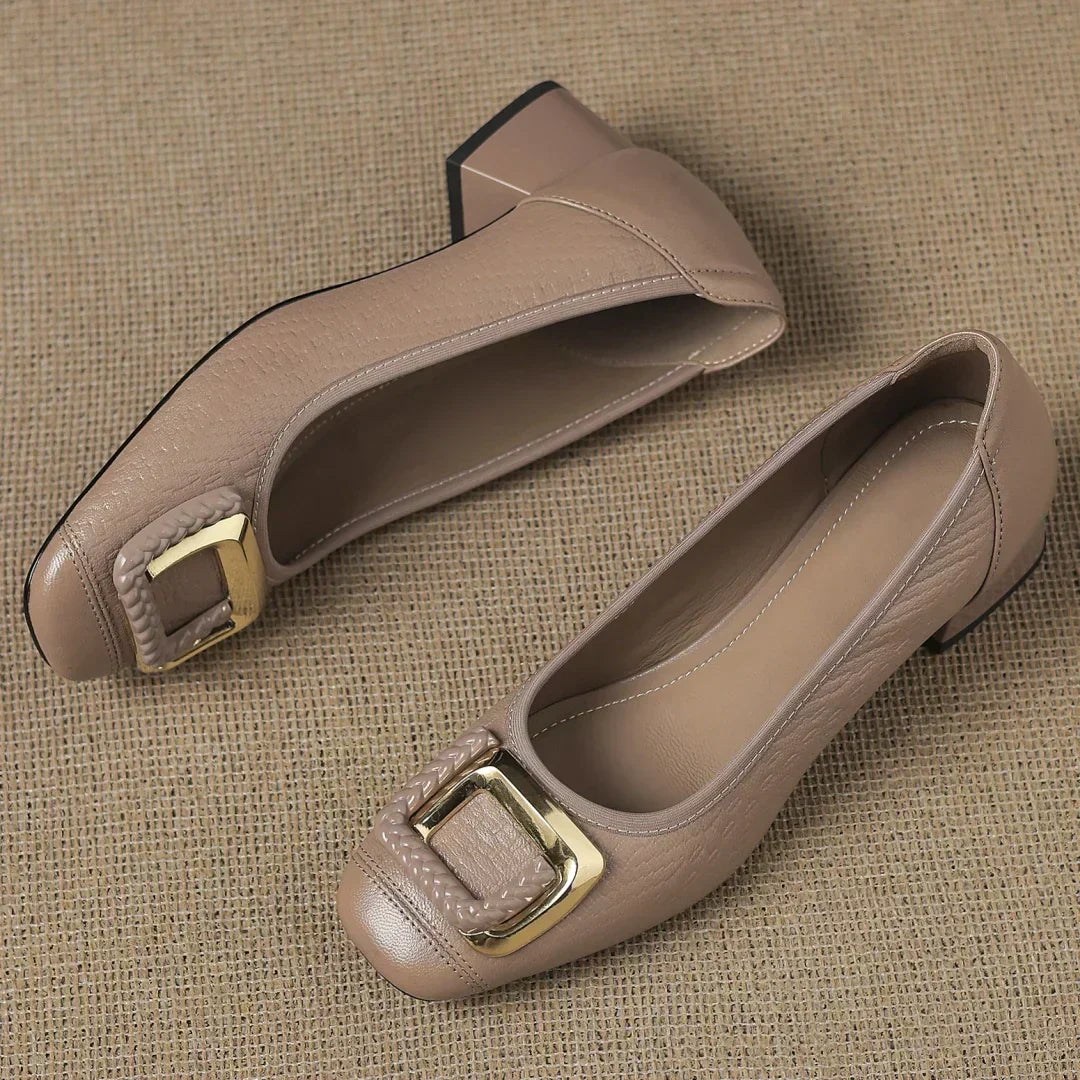 Novalisse heels in khaki, pair shown from above