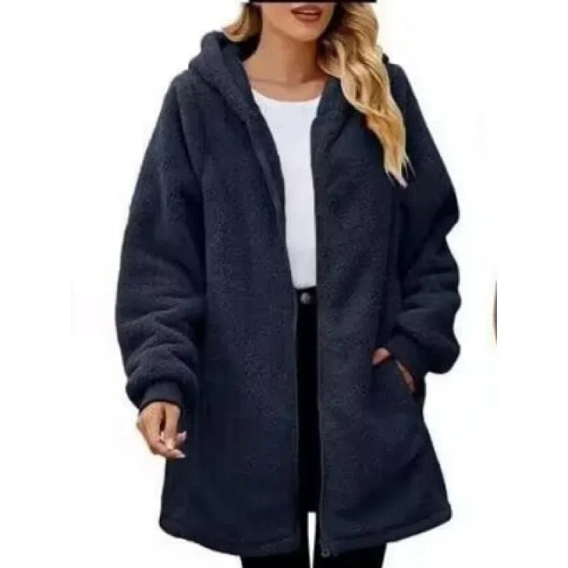 Lottie hooded fleece jacket in navy, front view
