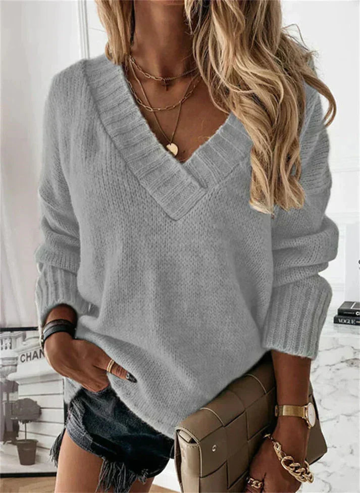 Veylinne knitted jumper in grey, front view showing relaxed knit
